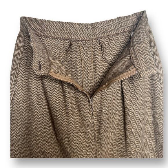 Vintage 70s Brown Double Split Herringbone Career Classic Midi Skirt Size Small - Picture 9 of 12